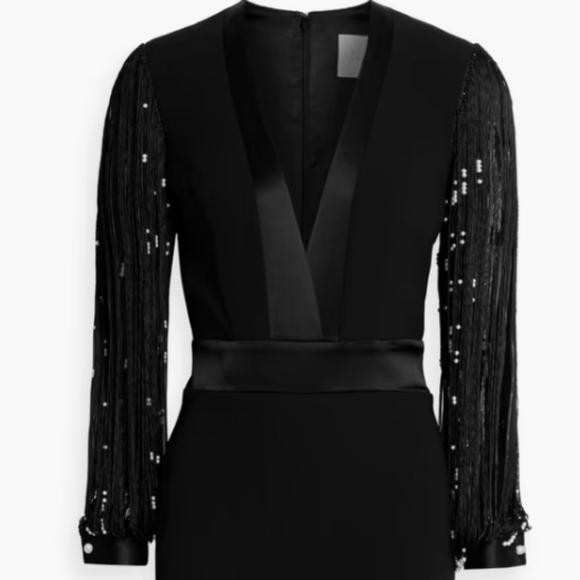 Galvan London Womens Infinity Embellished Mixed Media Black Jumpsuit - Picture 6 of 16